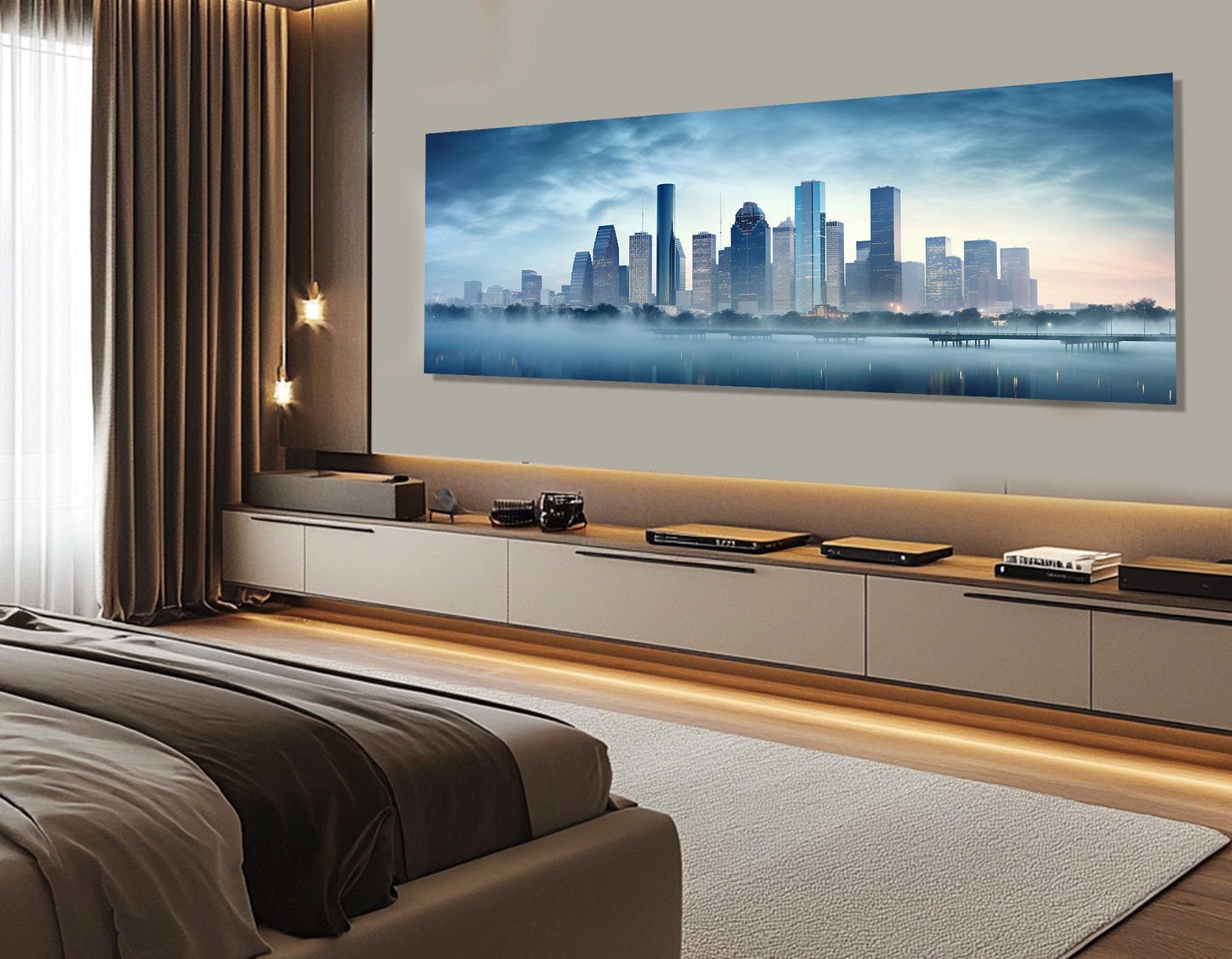 Houston Skyline Canvas Large Cotton Canvas Artwork – Abstract City Print & Framed Wall Decor