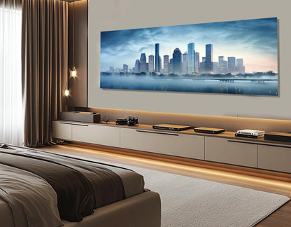 Houston Skyline Canvas Large Cotton Canvas Artwork – Abstract City Print & Framed Wall Decor