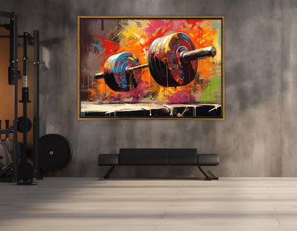 Barbell Canvas Print - Abstract Fitness Painting | Gym Wall Decor, Framed Artwork