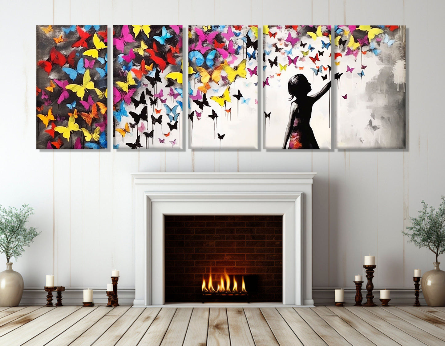 Street Art Canvas Print, Banksy Style Wall Art, Graffiti Canvas Art, Butterfly Girl, Graffiti Street Art Painting, Framed and Ready to Hang