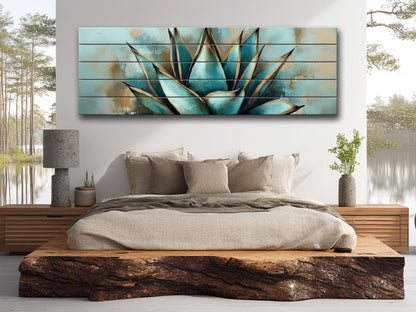 Agave Cactus Wall Art – Abstract Agave Print on Natural Wood | Rustic Boho Decor