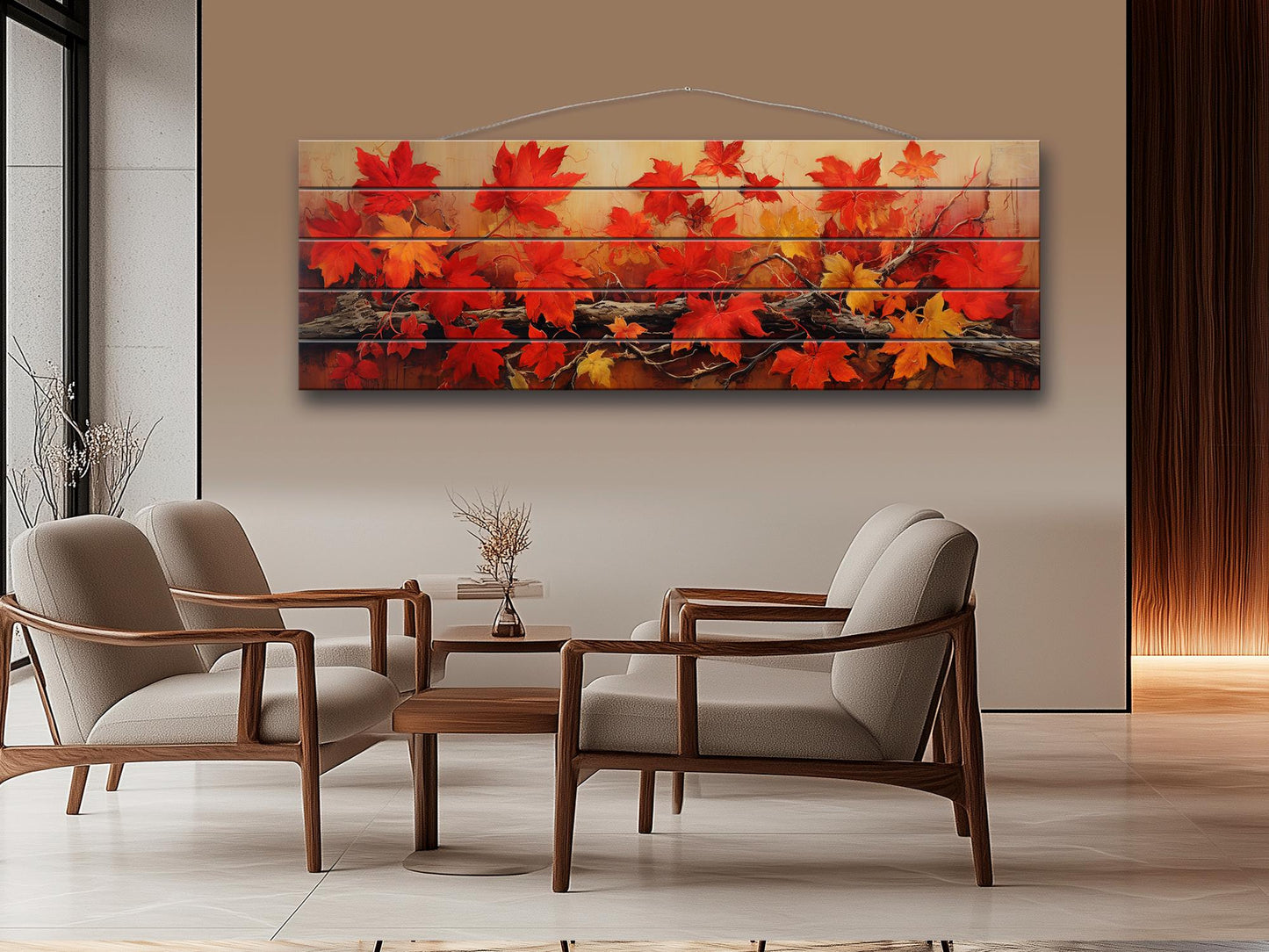 Wood Wall Art - Large Natural Wood Print Featuring Autumn Tree Branch Floral Design