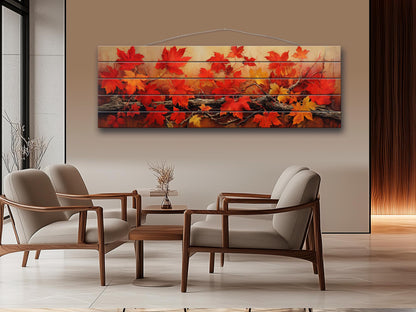 Wood Wall Art - Large Natural Wood Print Featuring Autumn Tree Branch Floral Design