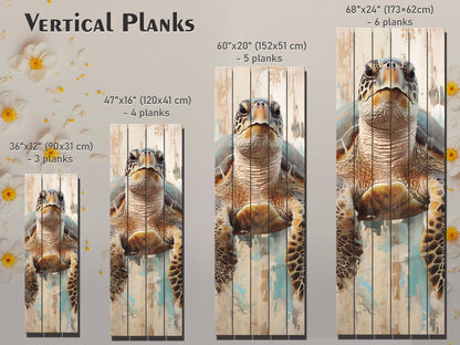 Sea Turtle Wood Print – Natural Wood Plank Art | Coastal Wall Decor