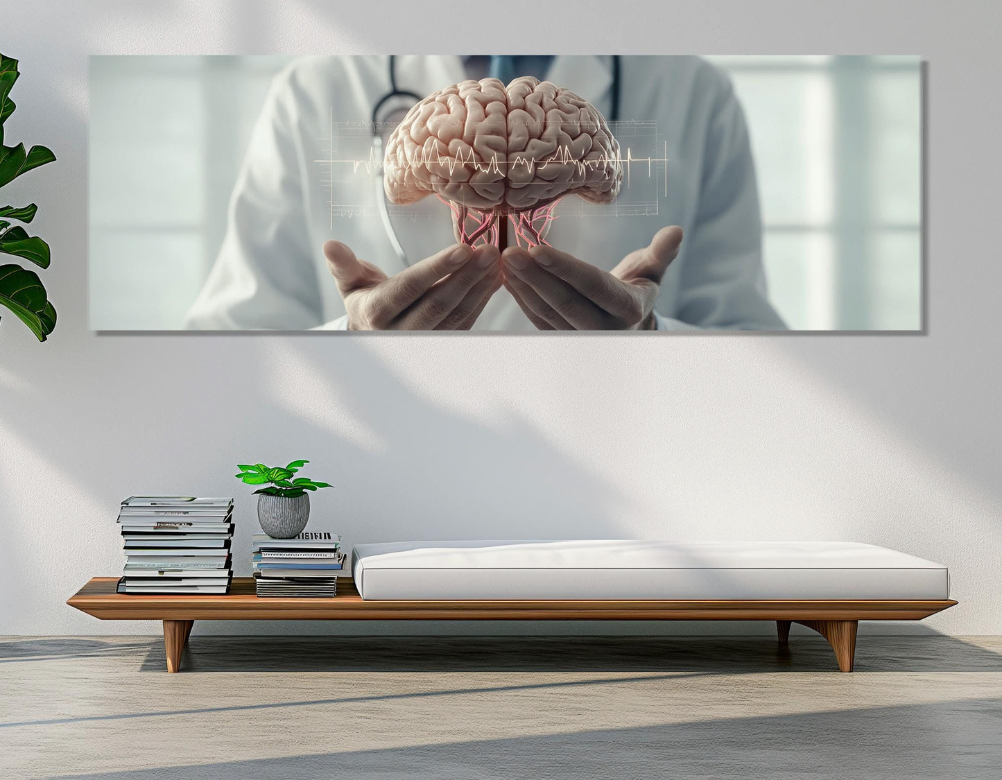 Human Brain Canvas Print – Framed Gallery Wrapped Art for Psychologist Office Decor
