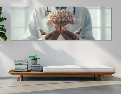 Human Brain Canvas Print – Framed Gallery Wrapped Art for Psychologist Office Decor