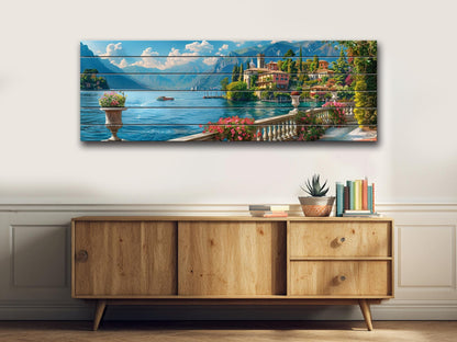 Lake Como Wood Art - Natural Wood Print Landscape Wall Decor on Planks