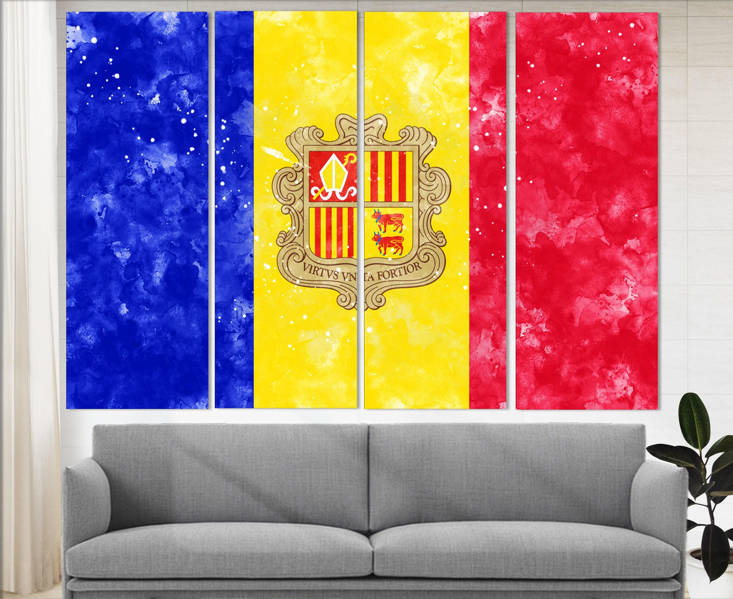 Andorra Flag Canvas | Andorra Wall Art - Framed Ready To Hang Cotton Print