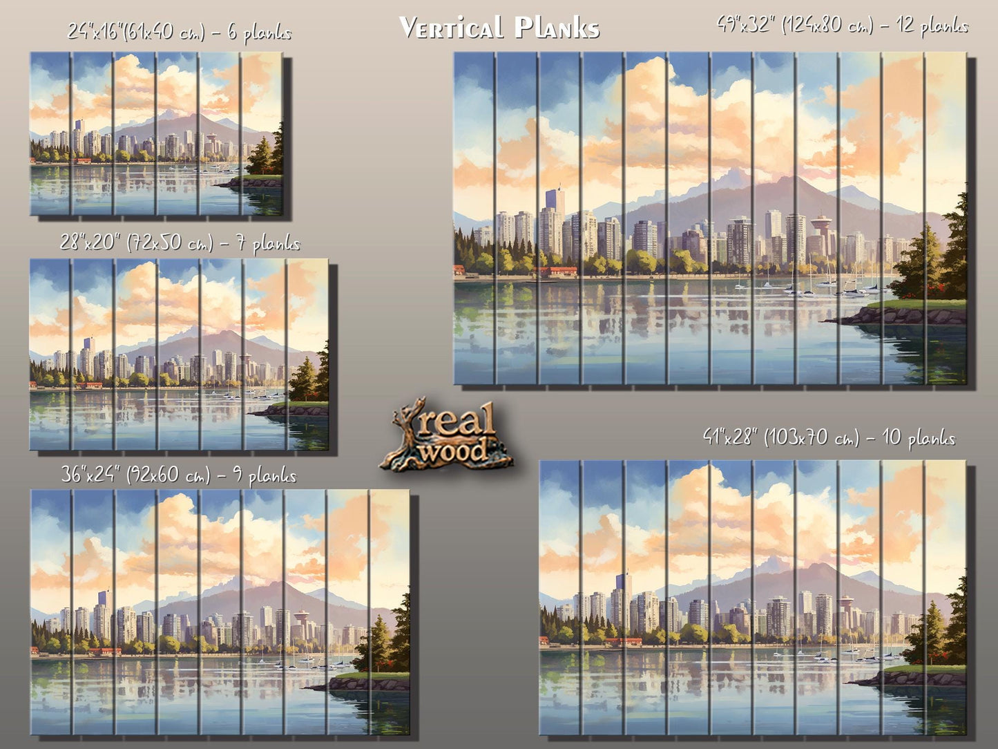 Wooden Wall Art - Rustic Vancouver Skyline Art | Canadian Wood Print Decor
