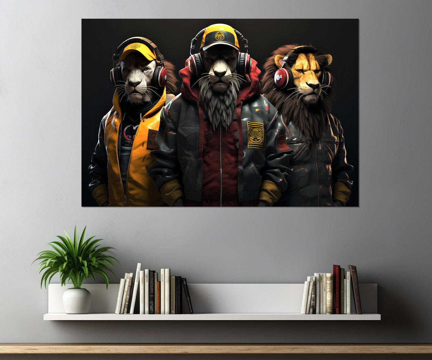 Lions Canvas Print - Rock Club Wall Decor | Leather Jacket Art, Ready To Hang