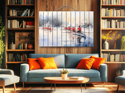 Rowing Wood Wall Art | Natural Wood Art – UV Printed Rustic Wall Decor