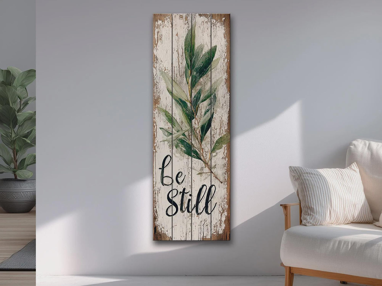 Rustic Wood Wall Art – Be Still Scripture Quote on Natural Wood Print