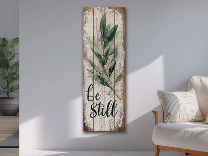 Rustic Wood Wall Art – Be Still Scripture Quote on Natural Wood Print