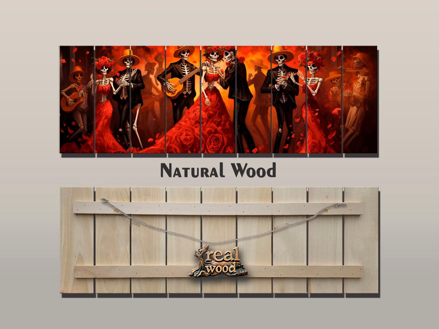 Day of Dead Wall Art – Skeleton Dance Painting on Wood | Mexican Wall Decor