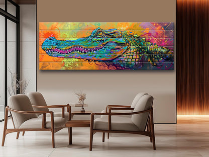 Abstract Crocodile, Alligator Graffiti Printed On Wood– Predators Wall Art