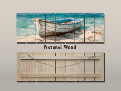 Rowboat Print Wood - Coastal Wall Art | Rustic Seaside Decor On Light Wood