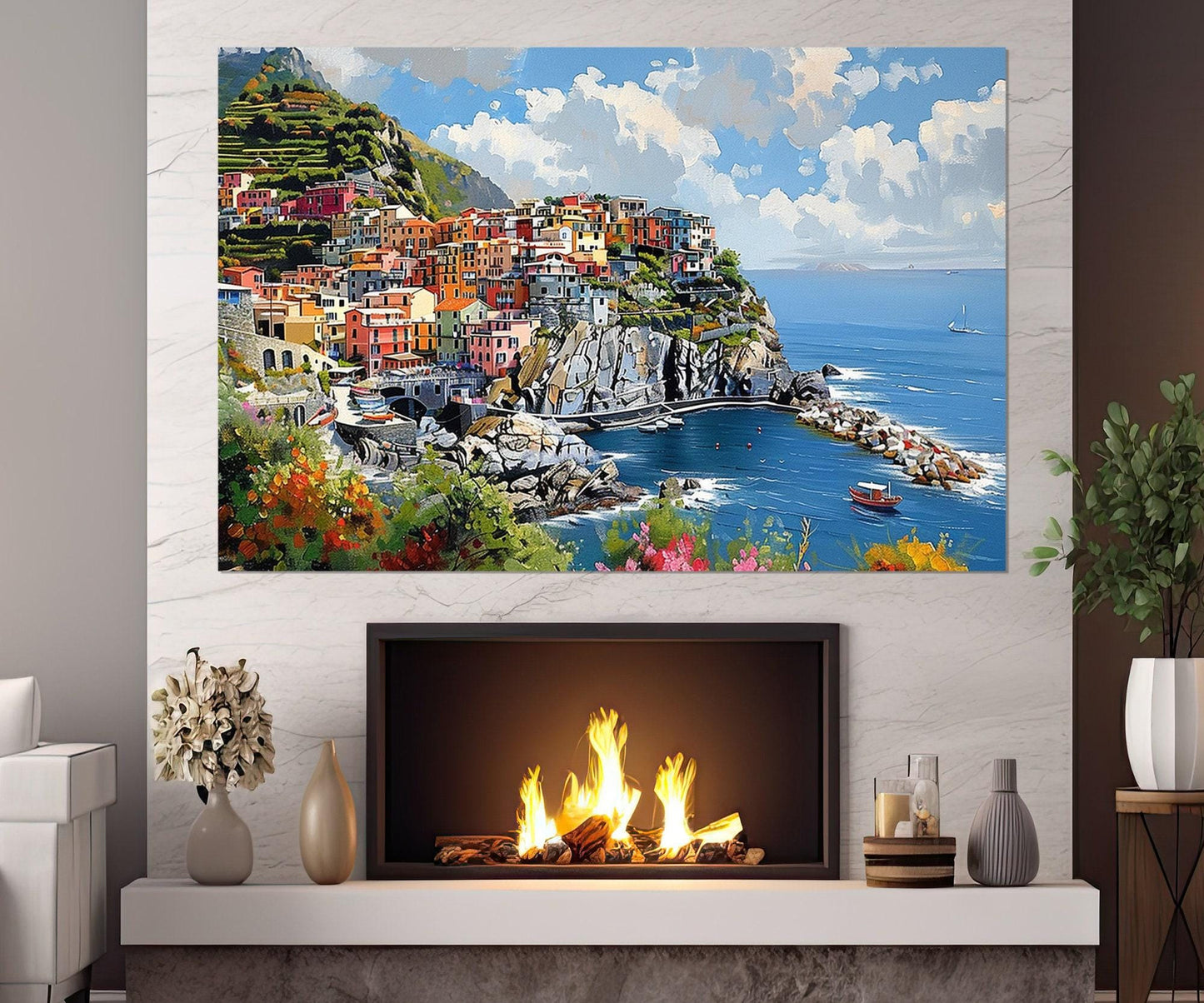 Cinque Terre Canvas Print - Manarola Painting on Gallery Wrapped Cotton Canvas, Ready to Hang