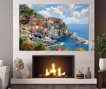 Cinque Terre Canvas Print - Manarola Painting on Gallery Wrapped Cotton Canvas, Ready to Hang