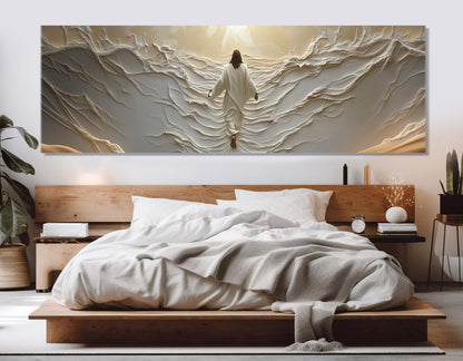 Jesus Walking on Water Canvas – Soft White Tones Painting | Framed Canvas Wall Art