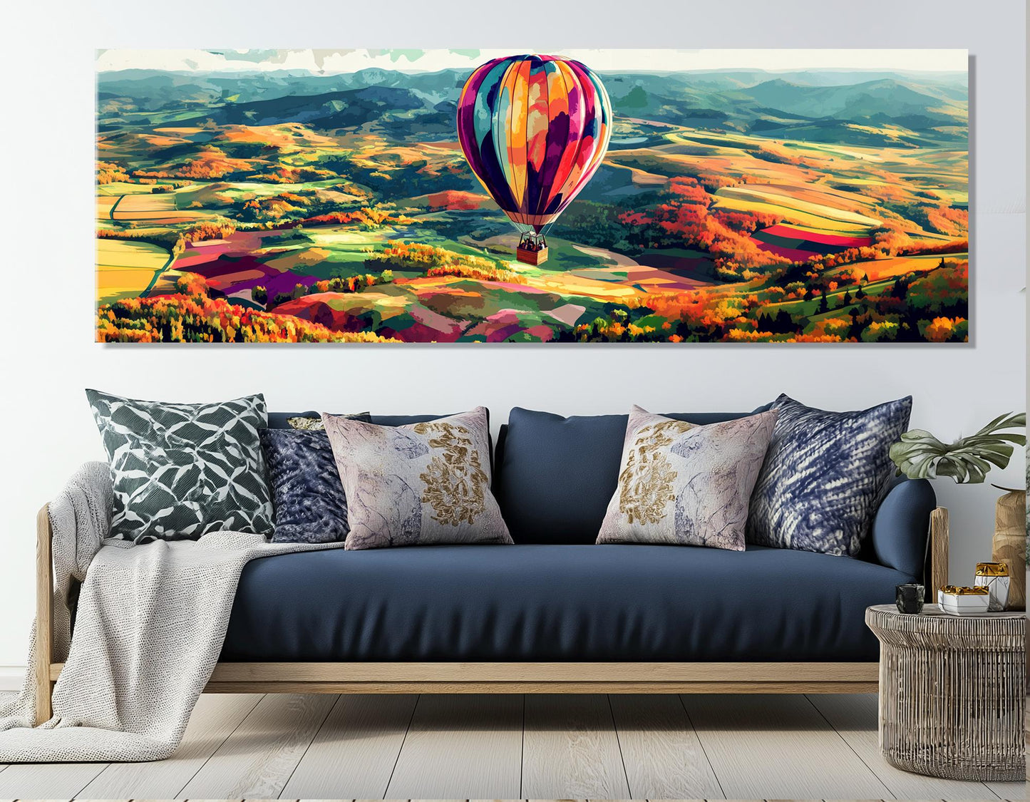 Abstract Hot Air Balloon Panoramic Wall Art - Large Cotton Canvas Print, Ready to Hang