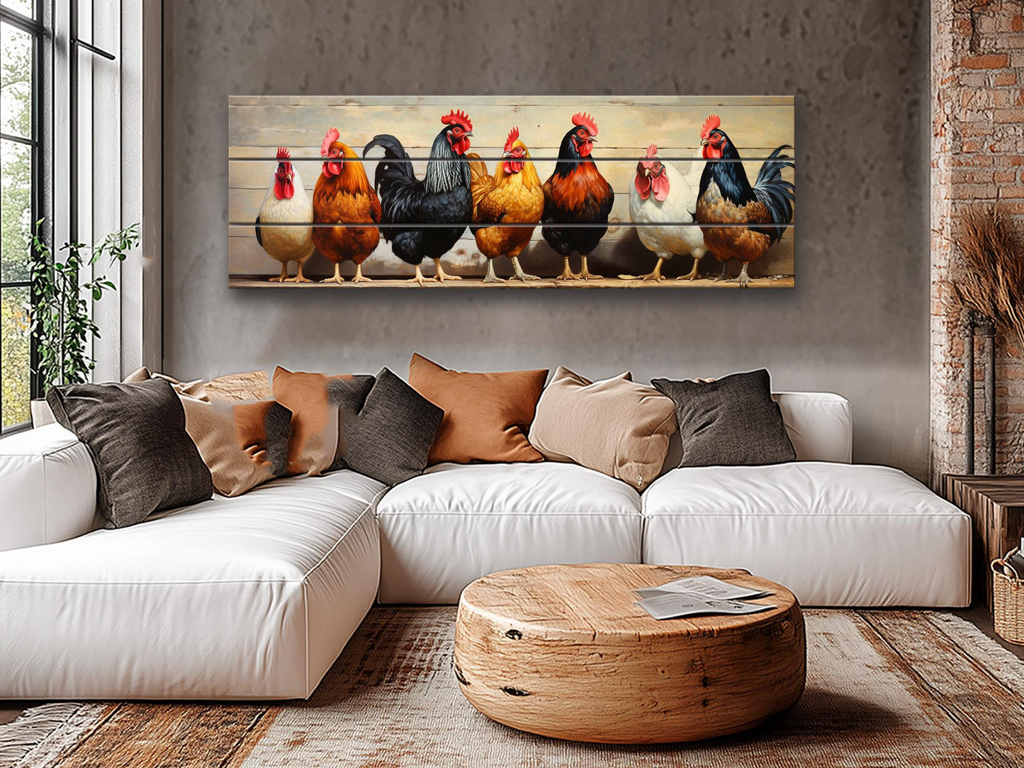 Wood Wall Art - Hen With Chicks Art | Farmhouse Wall Decor On Natural Wood Planks