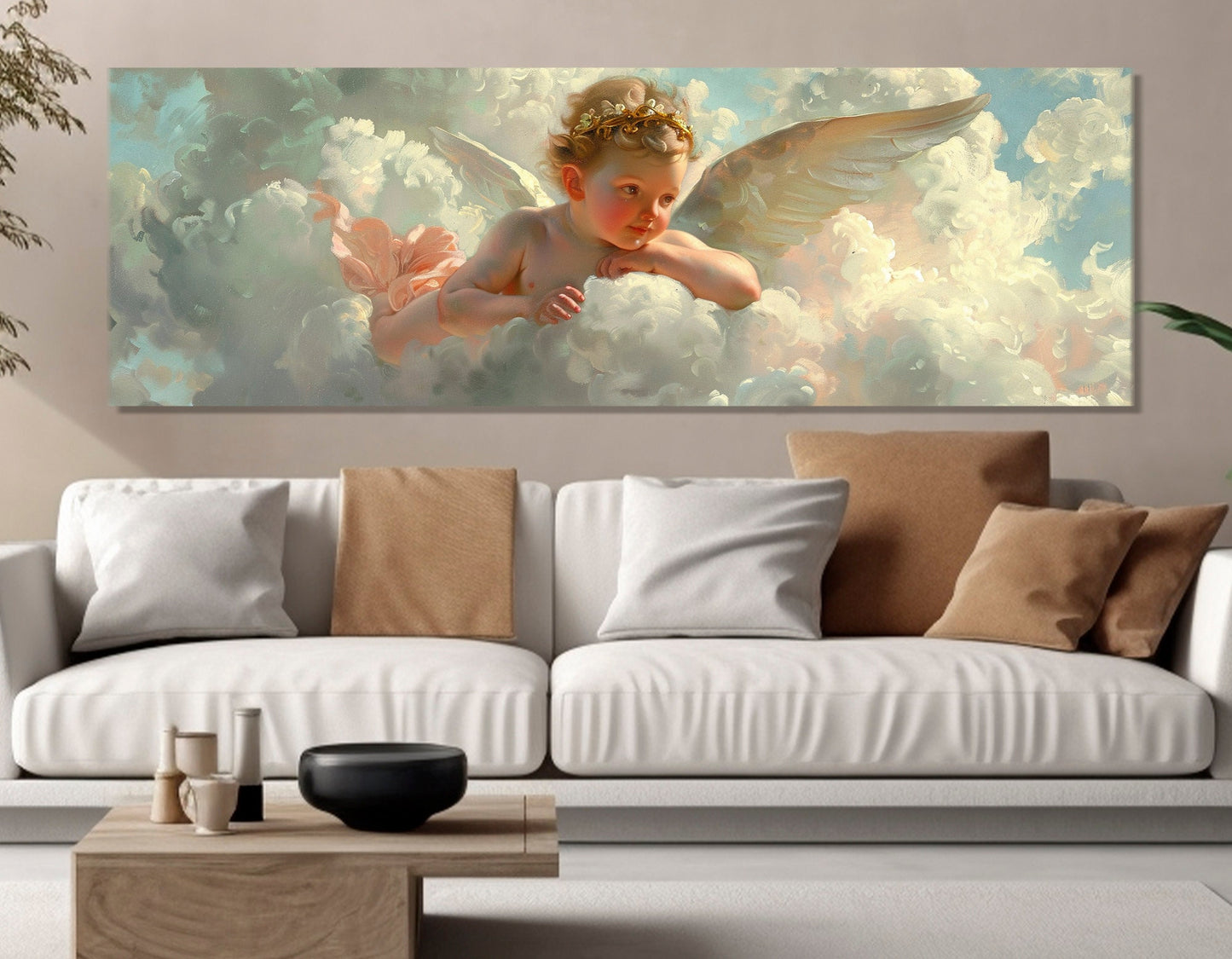 Cupid on Cloud Canvas Print, William Bouguereau Style Painting, Romantic Wall Art, Cupid Canvas Print, Framed and Ready to Hang
