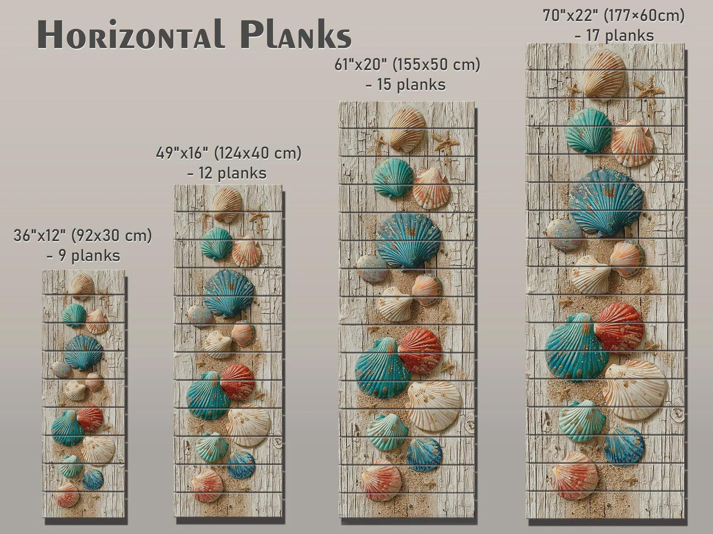 Rustic Wood Wall Art – Coastal Seashell Print on Natural Wood Planks