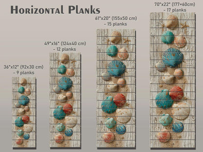 Rustic Wood Wall Art – Coastal Seashell Print on Natural Wood Planks