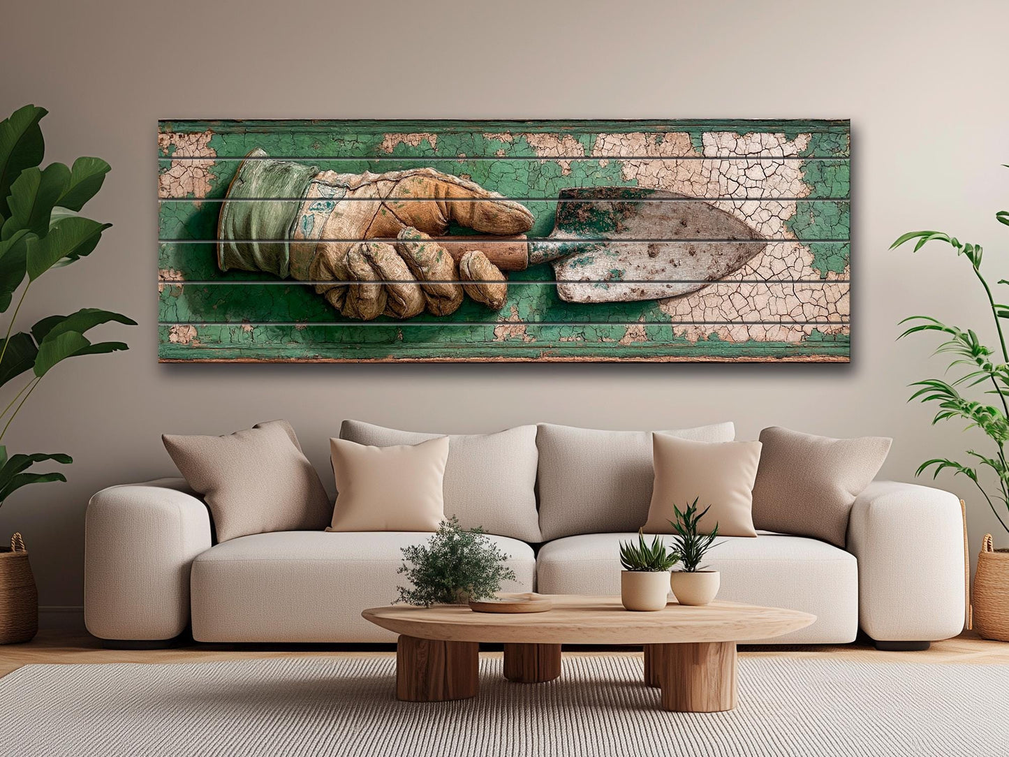 Rustic Garden Wall Art – Farmhouse Wall Decor With Garden Gloves & Trowel Print