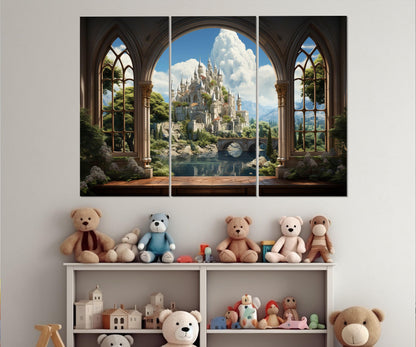 Fairytale Castle Canvas Nursery Wall Decor - Framed & Ready to Hang Art