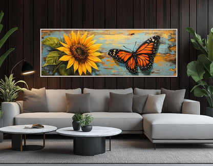 Monarch Butterfly Canvas Print - Rustic Floral Decor | Framed Butterfly Painting