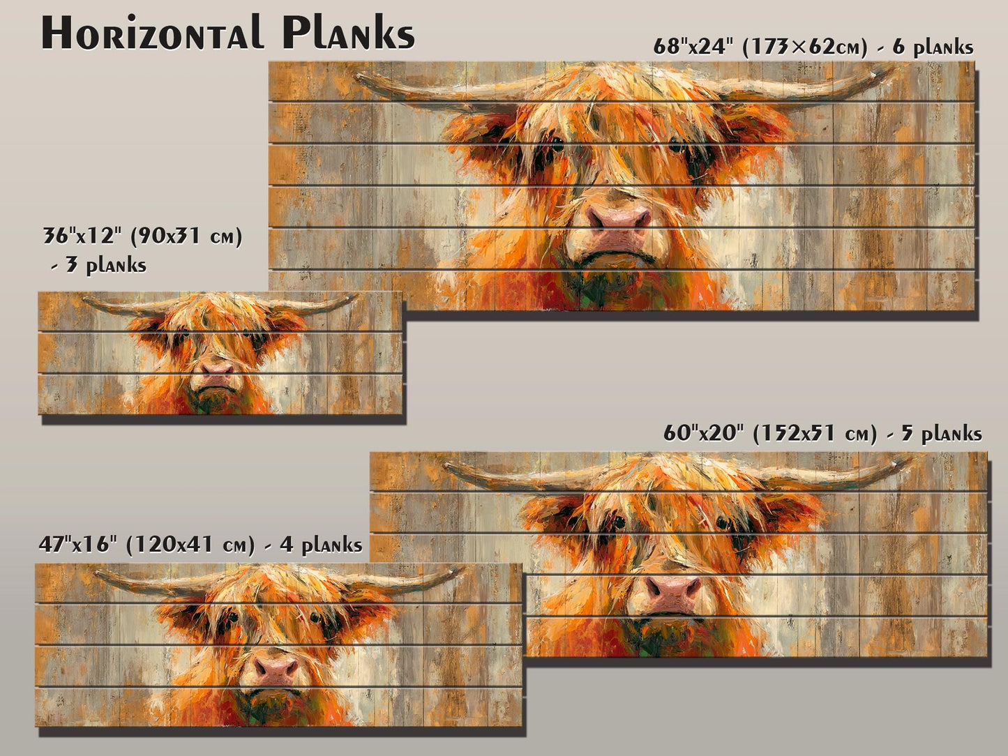 Rustic Wood Wall Art – Cheerful Highland Cow Print | Farmhouse Wall Decor