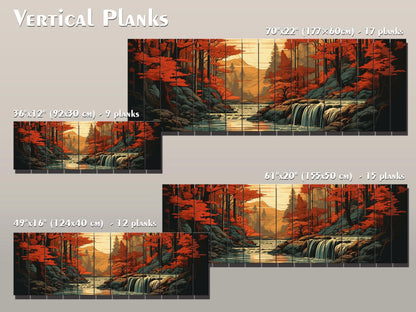 Rustic Autumn Wall Art - Wooden Waterfall Painting on Natural Wood Planks