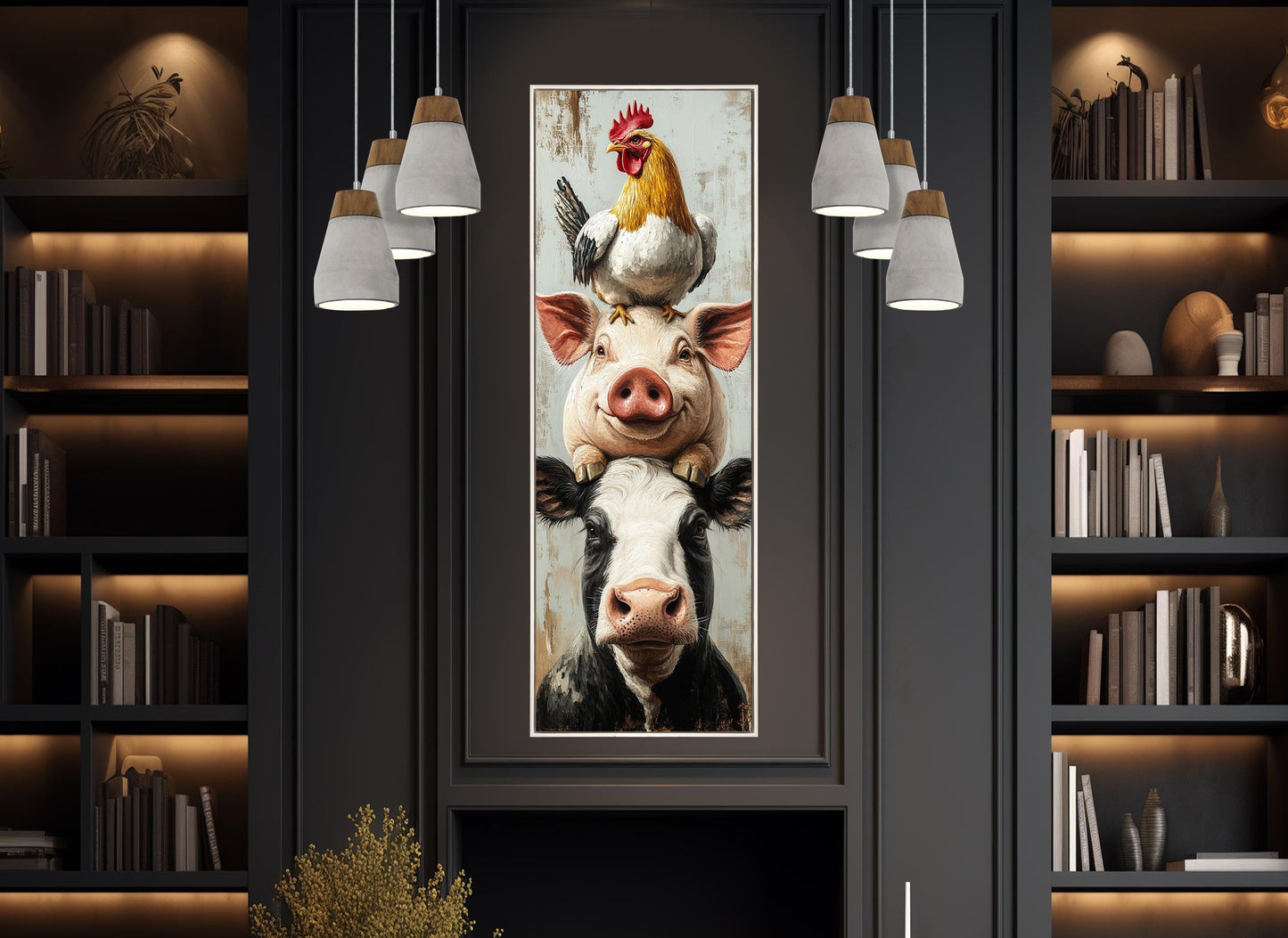 Farm Animal Wall Art - Chicken Pig Cow Canvas Print | Rustic Farmhouse Decor, Ready to Hang