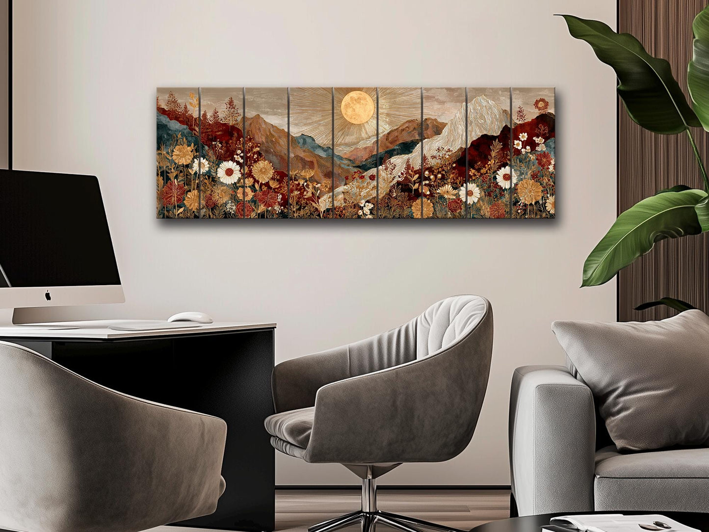 Wildflower Wood Art – Rustic Wall Decor | Botanical Landscape Print on Wood