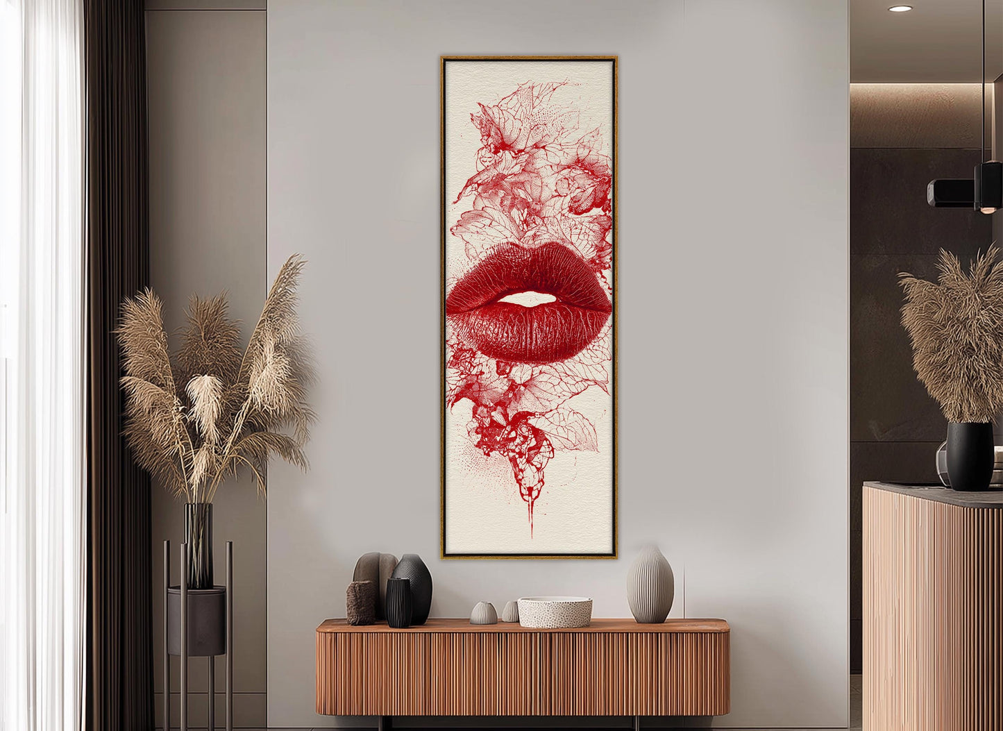 Red Lips Canvas | Modern Home Decor - Passionate Red Print Abstract Lips Poster