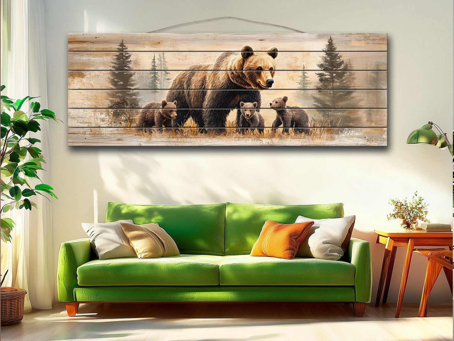 Rustic Wood Wall Art | Bear Family Artwork on Natural Wood - Cozy Rustic Cabin Decor