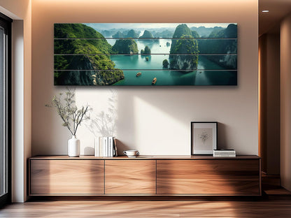 Vietnam Wood Wall Art – Large Hạ Long Bay Decor | Rustic Wood Wall Print