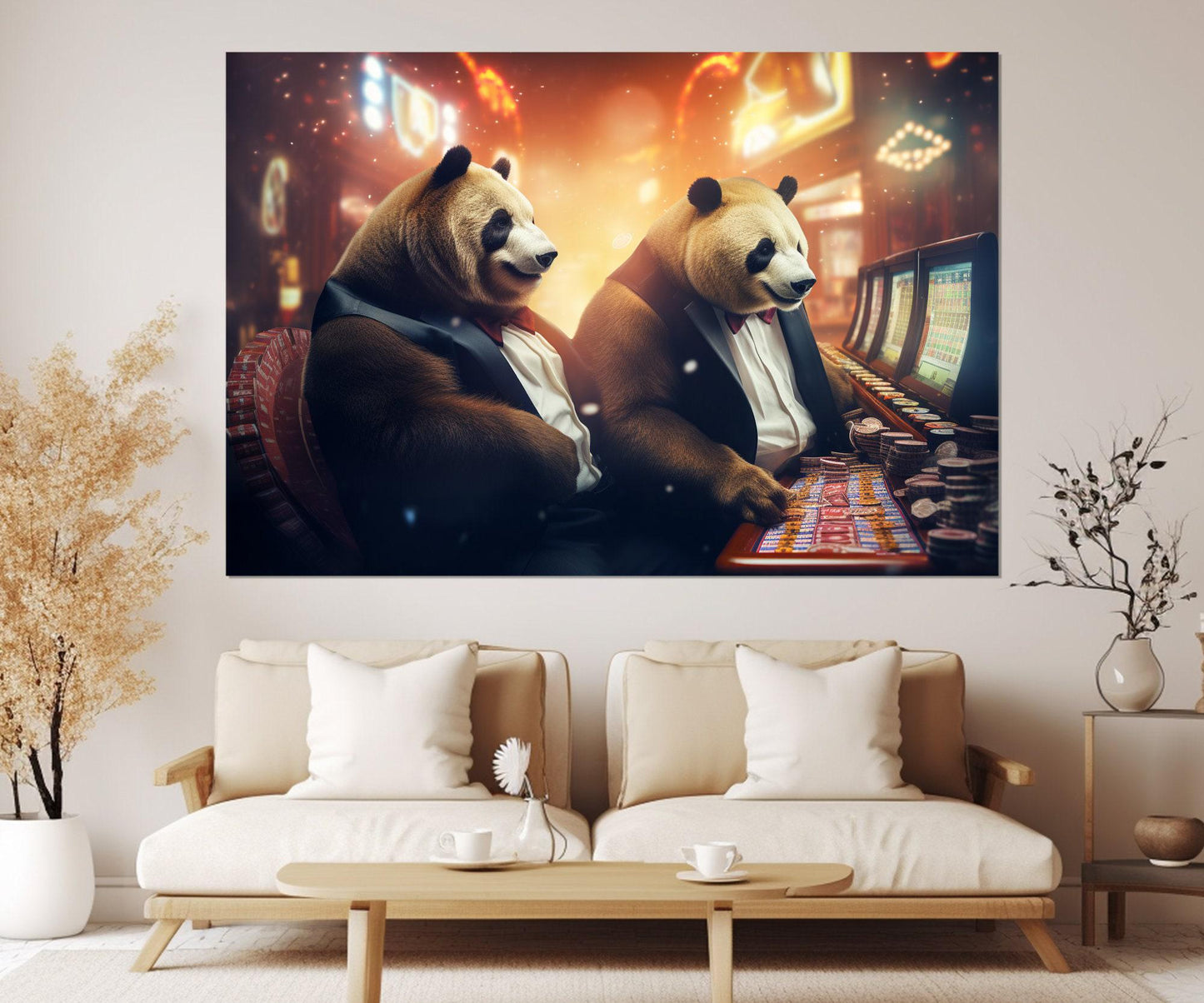 Casino Canvas Print - Panda Casino Painting | Framed Canvas Print, Ready to Hang
