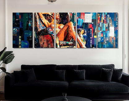 Erotic Wall Art – Lady in Armchair Collage Style Canvas Print | Framed & Ready to Hang