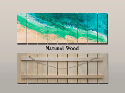 Aerial Beach Wood Wall Art - Abstract Beach Painting Printed on Wood, Beach Wall Art, Soft Tones Beach Painting, Rustic Nautical Wall Decor
