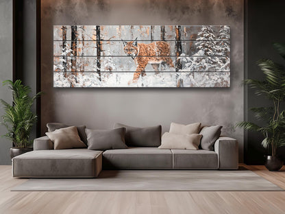 Lynx Wood Wall Art – Rustic Forest Animal Print on Natural Wood Planks