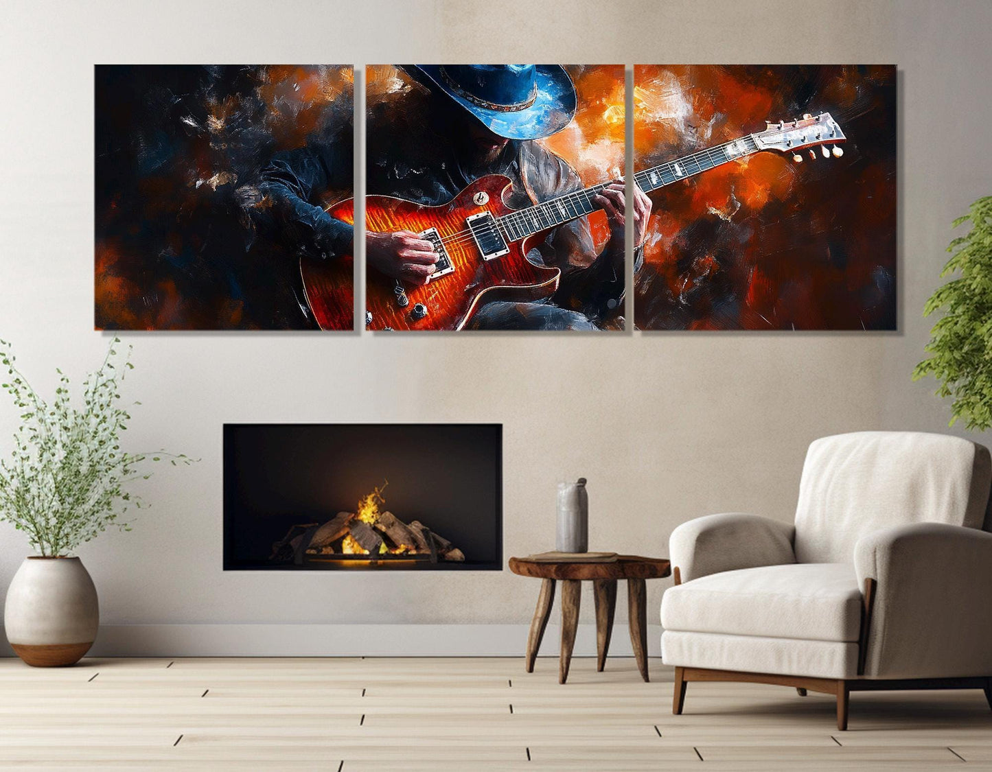 Guitar Player Painting Canvas Print, Abstract Guitar Wall Art, Jazz Club Decor, Guitar Player Gift, Music Wall Art, Framed and Ready to Hang