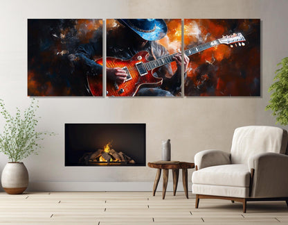 Guitar Player Painting Canvas Print, Abstract Guitar Wall Art, Jazz Club Decor, Guitar Player Gift, Music Wall Art, Framed and Ready to Hang