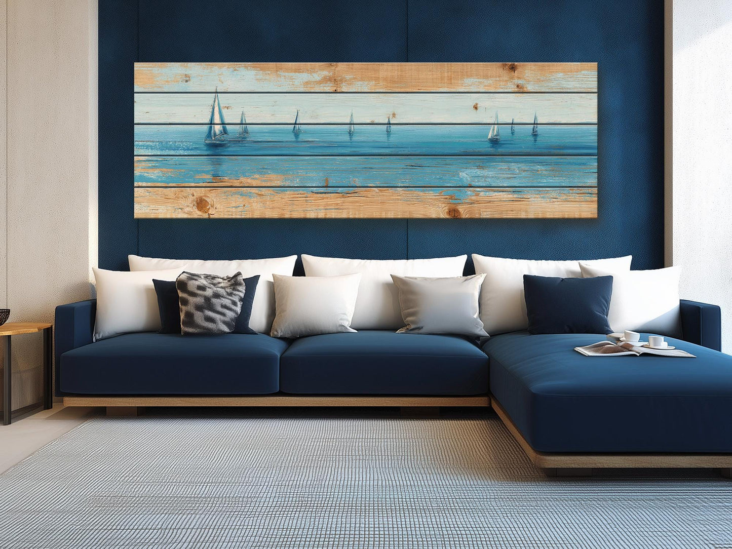 Sailing Ocean Wall Art – Minimal Seascape Art on UV Printed Wood for Coastal Decor