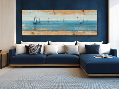Sailing Ocean Wall Art – Minimal Seascape Art on UV Printed Wood for Coastal Decor