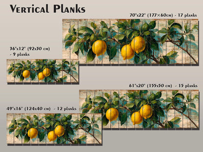 Wood Wall Art – Mediterranean Lemon Tree Painting Printed on Natural Wood, Rustic Lemon Tree Print, Cabin Wall Decor, Kitchen Wall Art