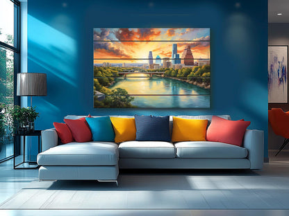Wood Wall Art - Abstract Austin Painting Printed on Wood, Austin Wall Art, Austin Bridge Poster, Austin Skyline on Wood, Austin Wall Decor