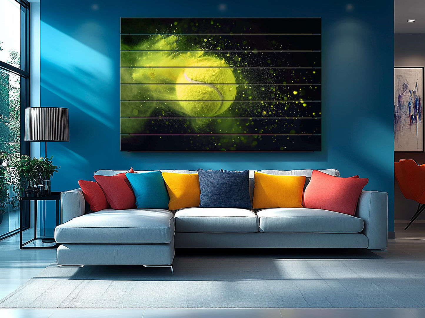Tennis Wall Art – Abstract Tennis Painting on Natural Wood Plank Artwork