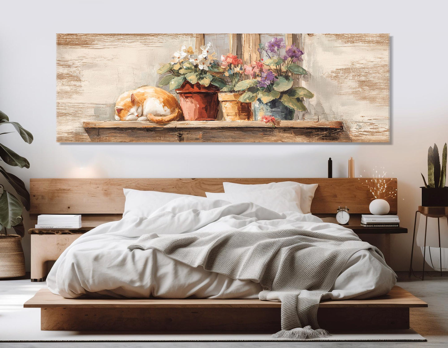 Sleeping Cat Canvas Print – Rustic Farmhouse Decor | Framed Canvas Wall Art